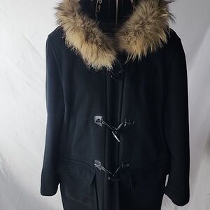 Cashmere Wool Cabin Core Fur Marvin Richards Size L Coat with Hood & Pockets